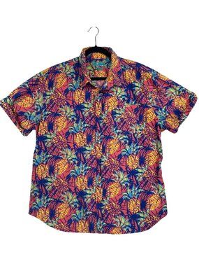 Joe Marlin Hawaiian Shirt Men's XXL Pineapple Tropical Button Up Resort Cruise